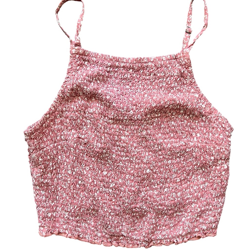 Hollister Co. Ruched Crop Spaghetti Strap Tank Top Pink and White Floral Small